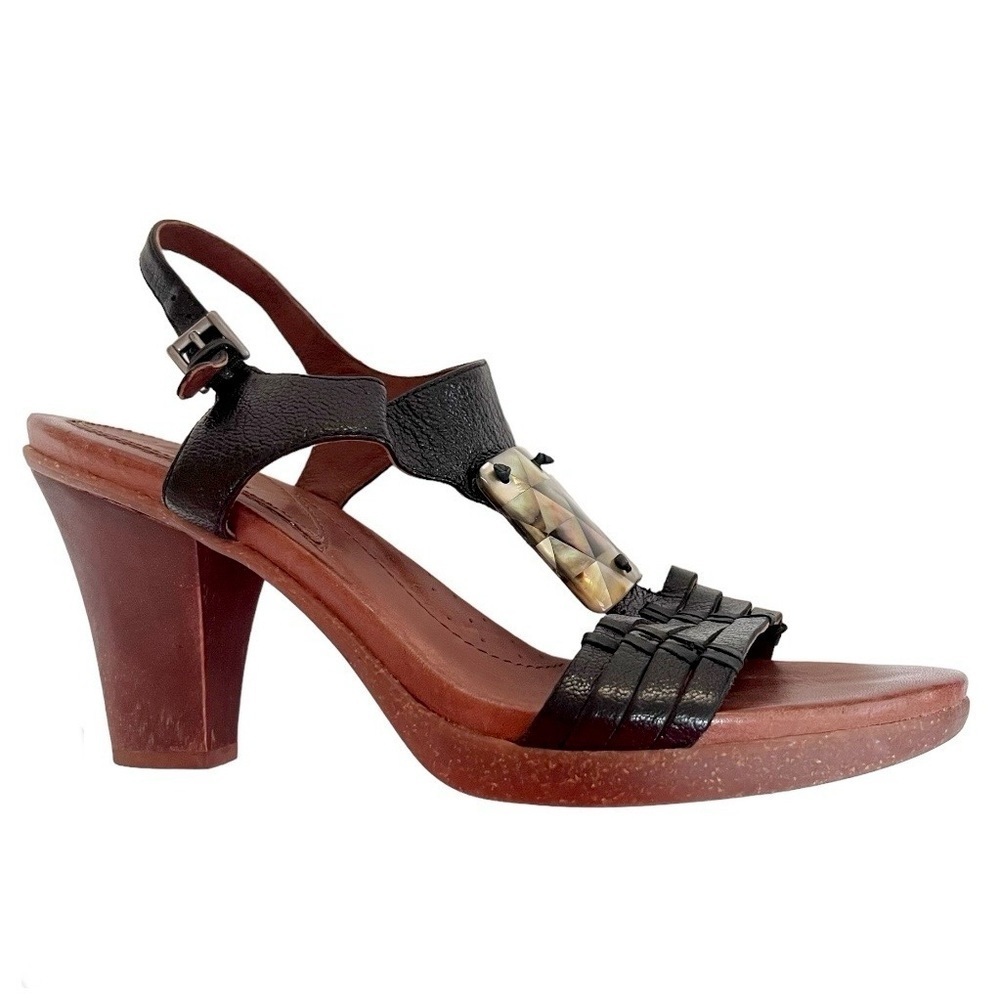 Naya Arnelli Black Leather T-Strap Heel Sandal Size 10